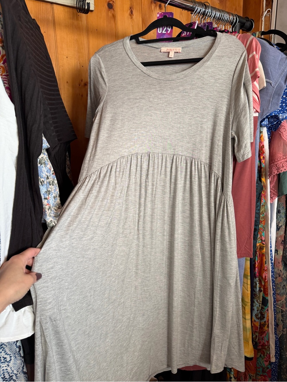 Women's Gray Short-Sleeve Swing Dress